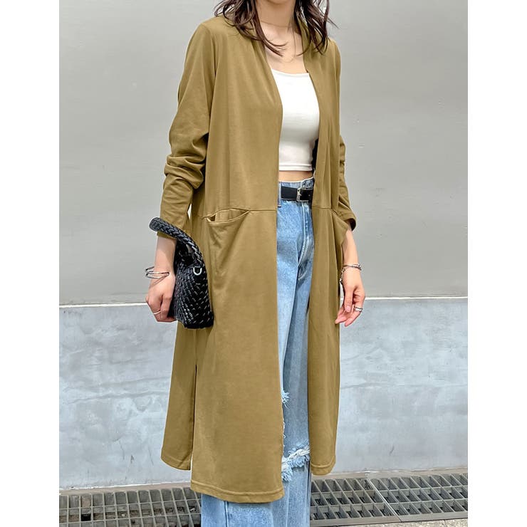 カーキ(709) | [UVカット]天竺ロングカーディガン | Re:EDIT