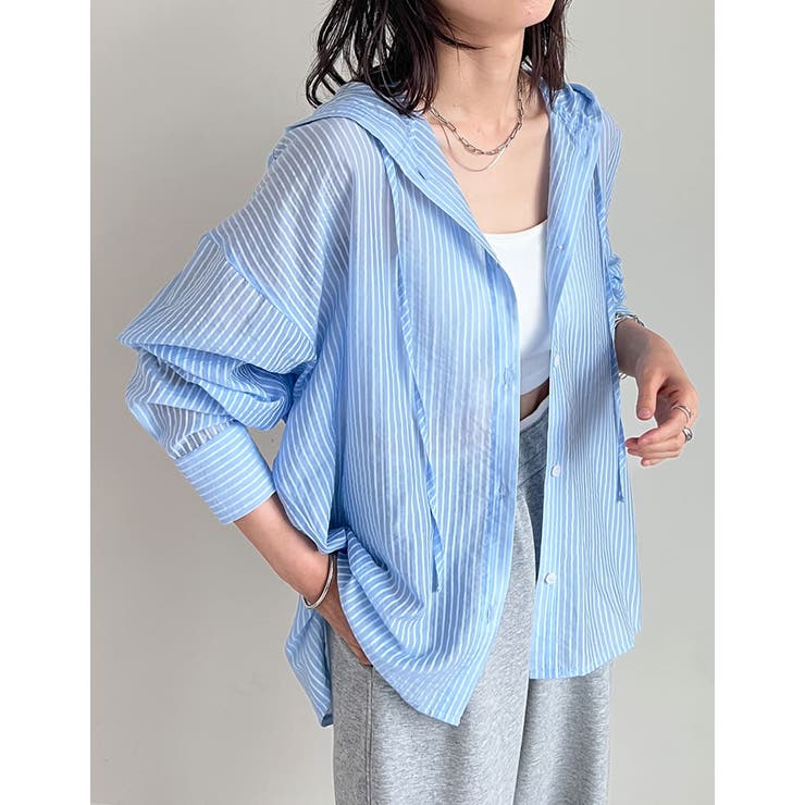 [紫外線対策]オーバーサイズフード付きシアーシャツ | Re:EDIT | 詳細画像4 