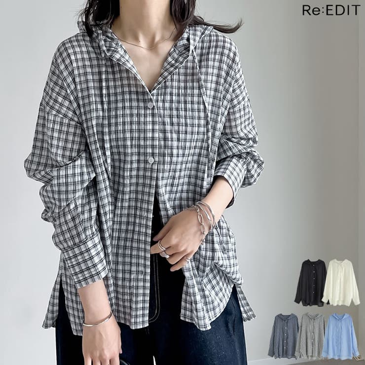 [紫外線対策]オーバーサイズフード付きシアーシャツ | Re:EDIT | 詳細画像1 