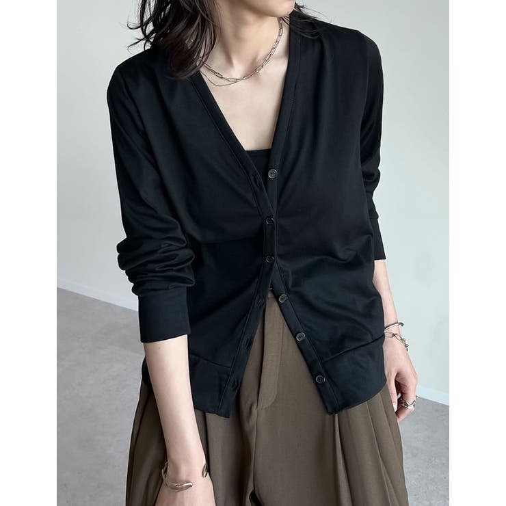 ブラック(501) | [UVカット]天竺Vネックカーディガン | Re:EDIT