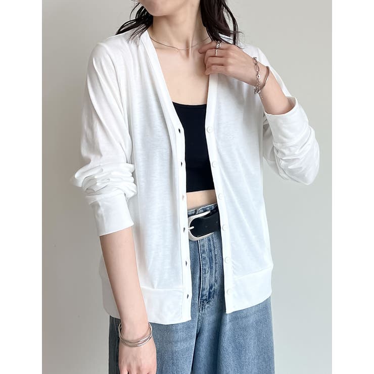 オフホワイト(502) | [UVカット]天竺Vネックカーディガン | Re:EDIT