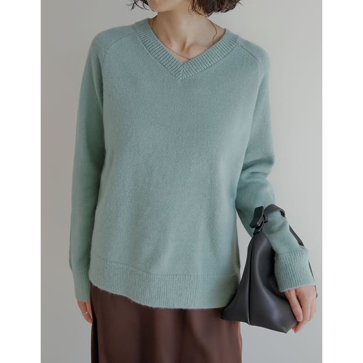 グリーン(509) | [2025AW COLLECTION]アルパカタッチVネックニットプルオーバー | Re:EDIT