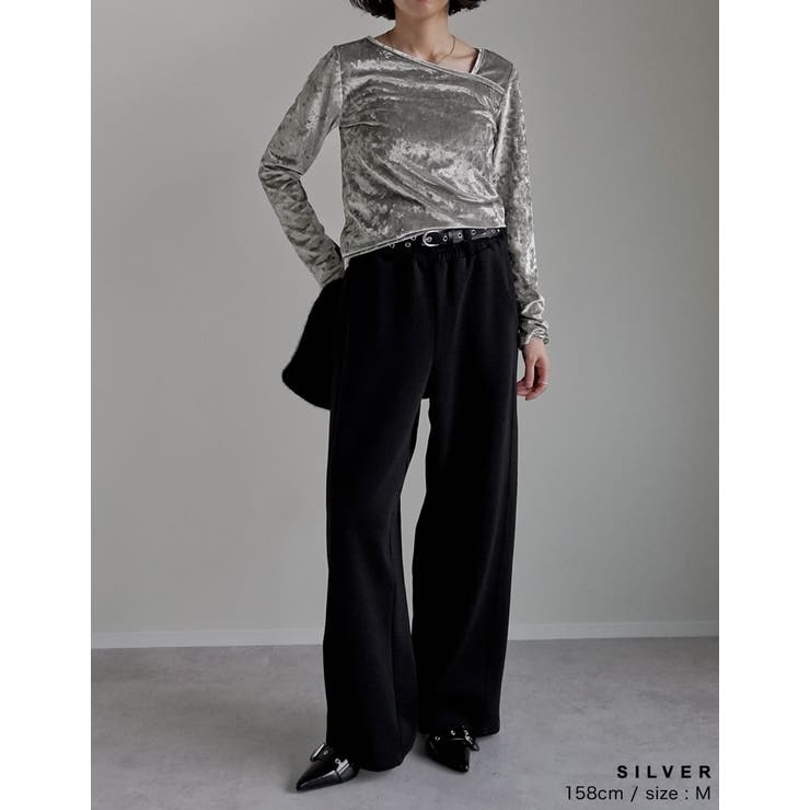 クラッシュベロアアシンメトリーネック長袖トップス | Re:EDIT | 詳細画像15 