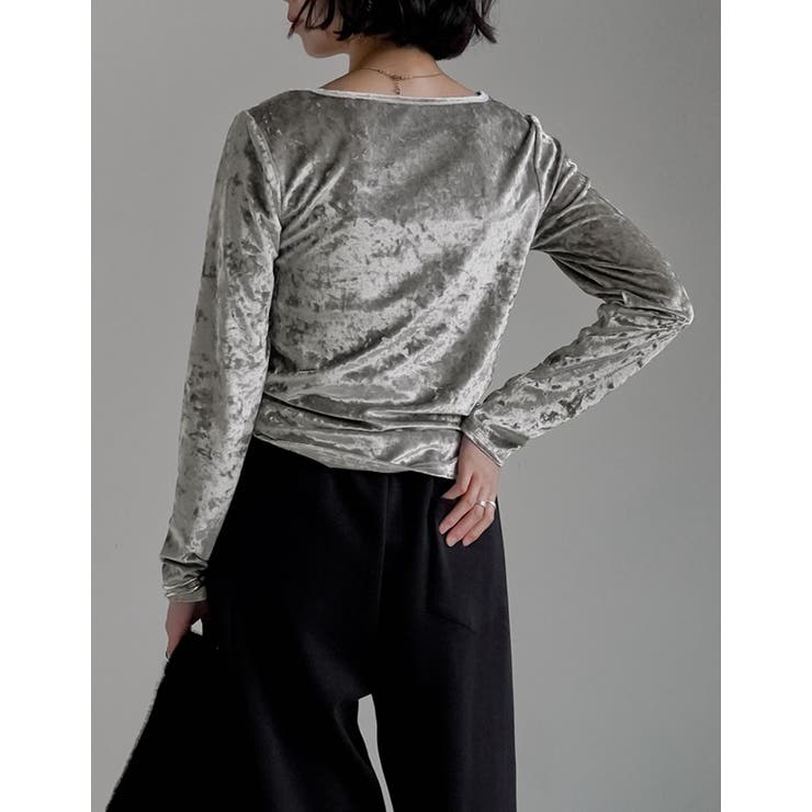 クラッシュベロアアシンメトリーネック長袖トップス | Re:EDIT | 詳細画像17 