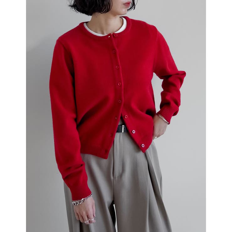 レッド(506) | [2025AW COLLECTION]配色アルパカタッチニットカーディガン | Re:EDIT
