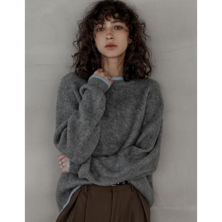 グレー×ブルー(503) | [2025AW COLLECTION]配色モヘアライクシャギーニットトップス | Re:EDIT