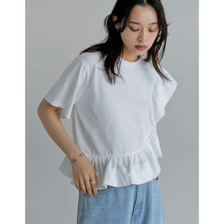 ホワイト(502) | [接触冷感][UVカット]異素材フリルドッキングTシャツ | Re:EDIT