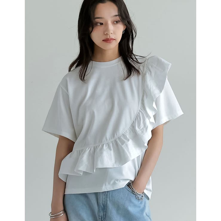 [接触冷感][UVカット]異素材フリルドッキングTシャツ | Re:EDIT | 詳細画像12 