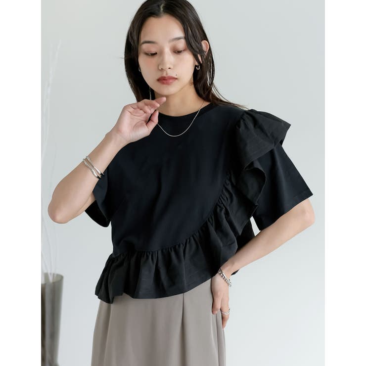 [接触冷感][UVカット]異素材フリルドッキングTシャツ | Re:EDIT | 詳細画像13 