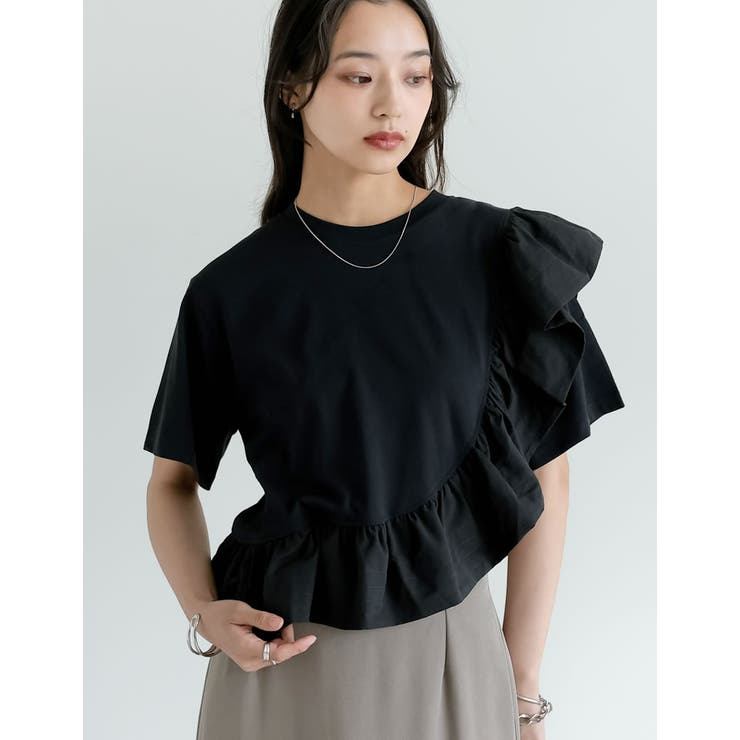 [接触冷感][UVカット]異素材フリルドッキングTシャツ | Re:EDIT | 詳細画像14 