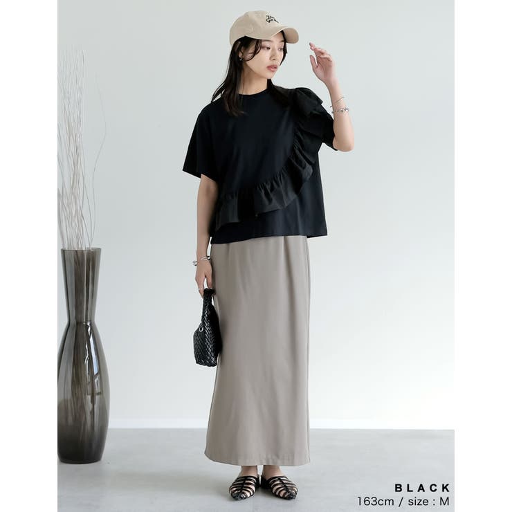 [接触冷感][UVカット]異素材フリルドッキングTシャツ | Re:EDIT | 詳細画像15 