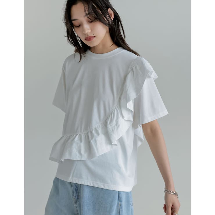 [接触冷感][UVカット]異素材フリルドッキングTシャツ | Re:EDIT | 詳細画像2 