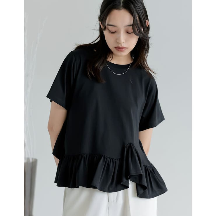 [接触冷感][UVカット]コットン天竺フリルヘムTシャツ | Re:EDIT | 詳細画像16 