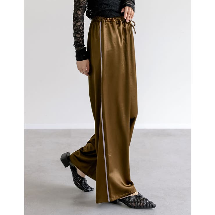 ブラウン(505) | サテンサイドラインドロストパンツ | Re:EDIT