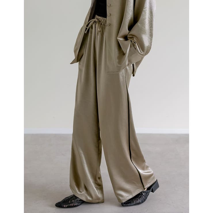 グレージュ(603) | サテンサイドラインドロストパンツ | Re:EDIT