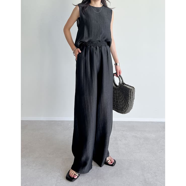 ブラック(501) | [接触冷感][2点セット]シアーリネンタッチパンツセットアップ | Re:EDIT