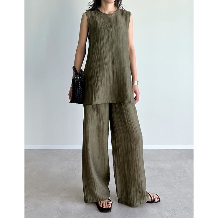 カーキ(709) | [接触冷感][2点セット]シアーリネンタッチパンツセットアップ | Re:EDIT