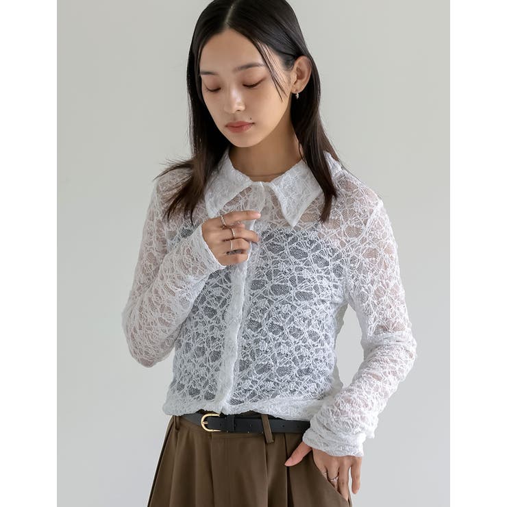 ストレッチレースポロカラー前開きトップス | Re:EDIT | 詳細画像13 