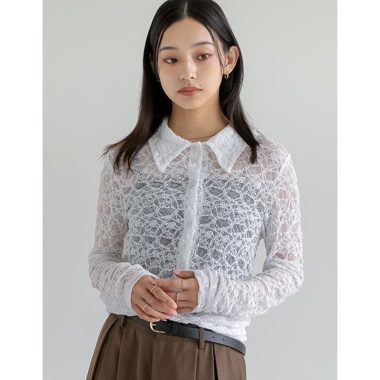 ストレッチレースポロカラー前開きトップス | Re:EDIT | 詳細画像14 