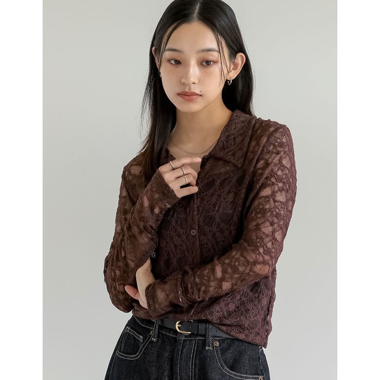 ストレッチレースポロカラー前開きトップス | Re:EDIT | 詳細画像4 