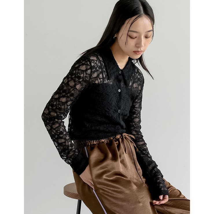 ストレッチレースポロカラー前開きトップス | Re:EDIT | 詳細画像9 