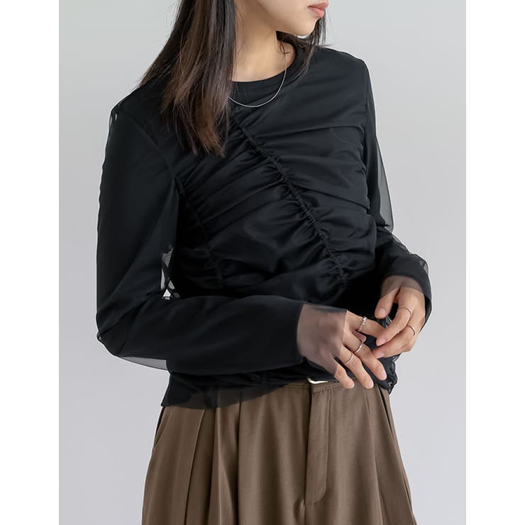 リブ×チュール長袖レイヤードトップス | Re:EDIT | 詳細画像2