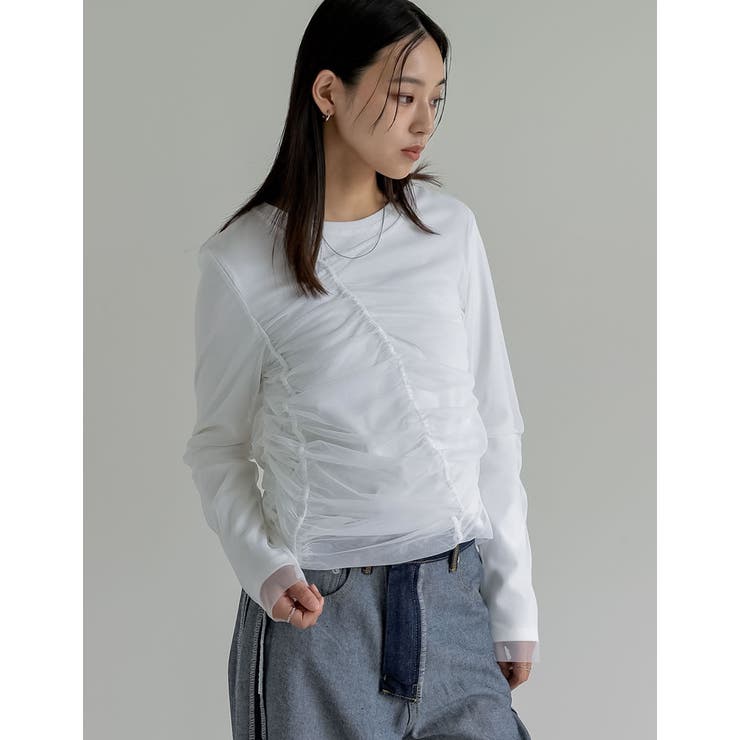 リブ×チュール長袖レイヤードトップス | Re:EDIT | 詳細画像3