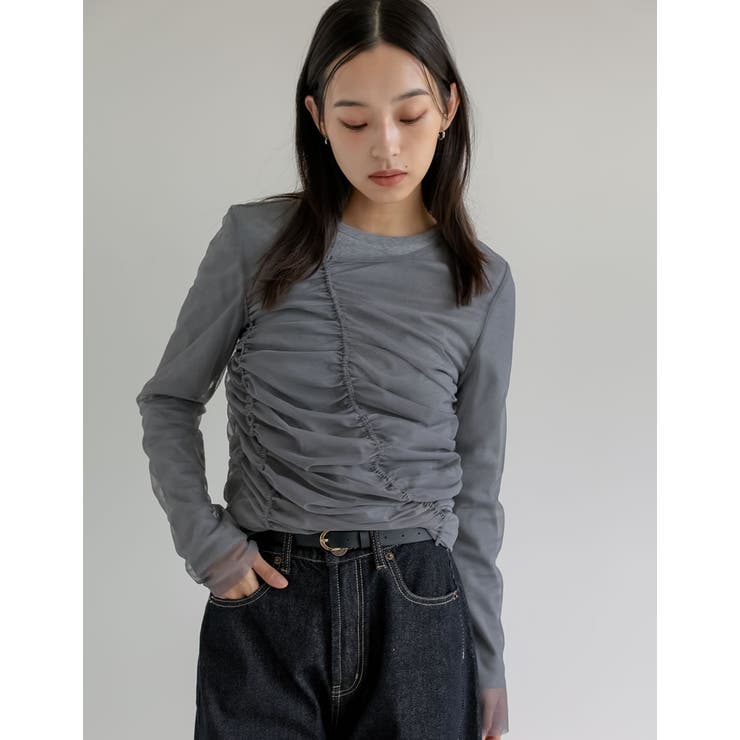 リブ×チュール長袖レイヤードトップス | Re:EDIT | 詳細画像4