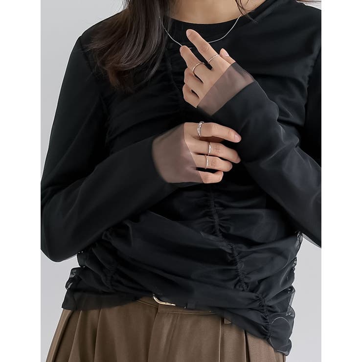 リブ×チュール長袖レイヤードトップス | Re:EDIT | 詳細画像9