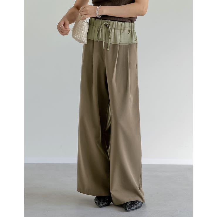 ブラウン(505) | ツイル×ヴィンテージライクサテン切り替えドロストパンツ | Re:EDIT