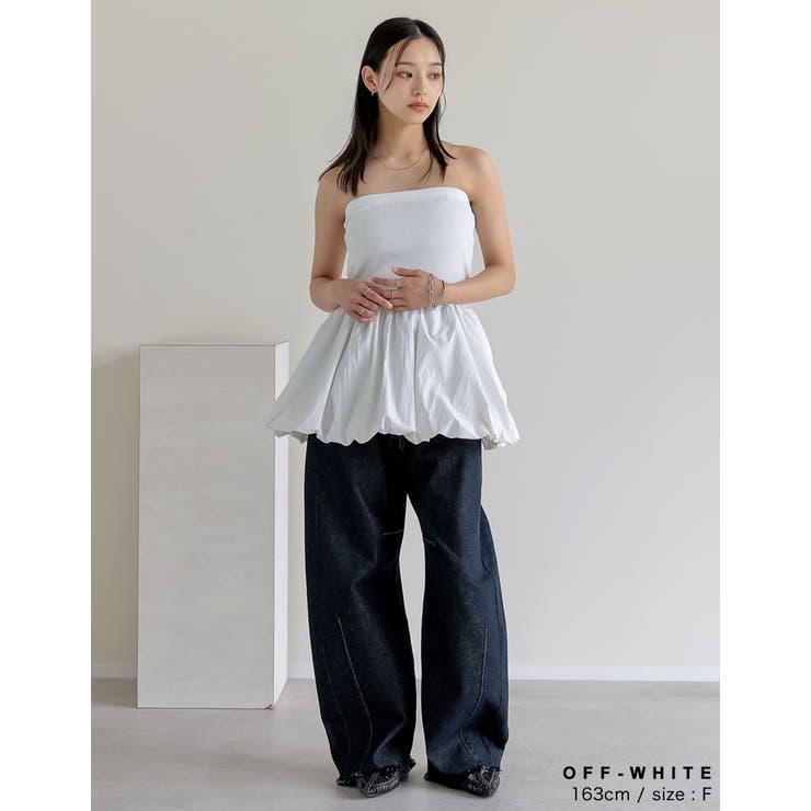 テレコリブ×マットタフタバルーンヘムペプラムベアトップス | Re:EDIT | 詳細画像11 