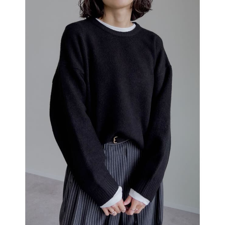 ブラック(501) | モヘアタッチニットクルーネックトップス | Re:EDIT