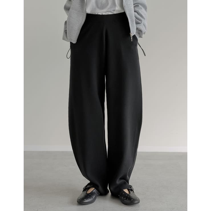 ブラック(501) | [低身長/高身長サイズ有]ニットバレルレッグカーブパンツ | Re:EDIT