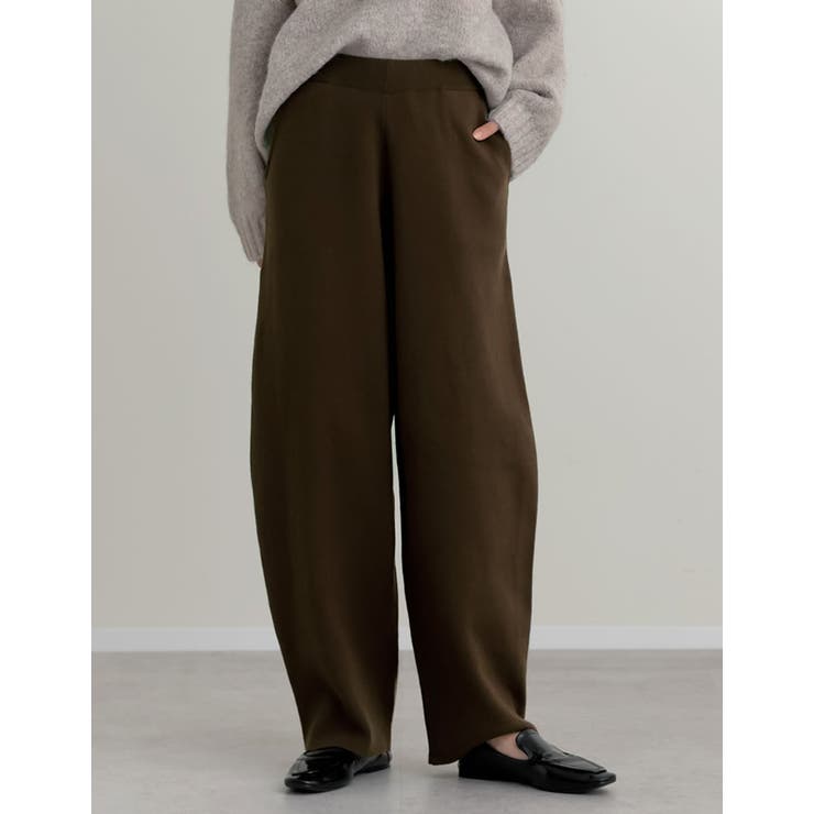 ブラウン(505) | [低身長/高身長サイズ有]ニットバレルレッグカーブパンツ | Re:EDIT