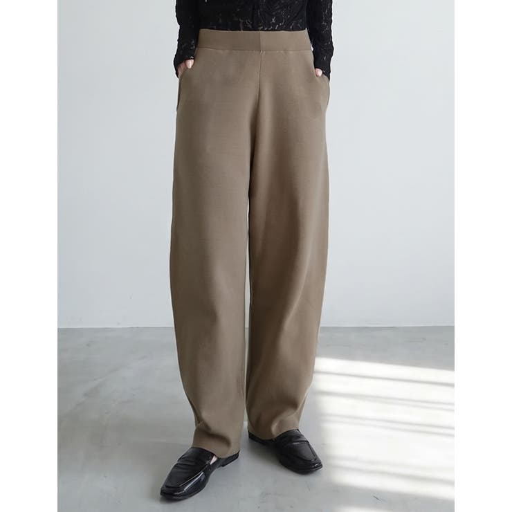新色追加][低身長/高身長サイズ有]ニットバレルレッグカーブパンツ