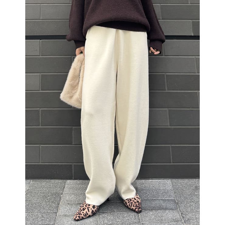 アイボリー(604) | [低身長/高身長サイズ有]ニットバレルレッグカーブパンツ | Re:EDIT