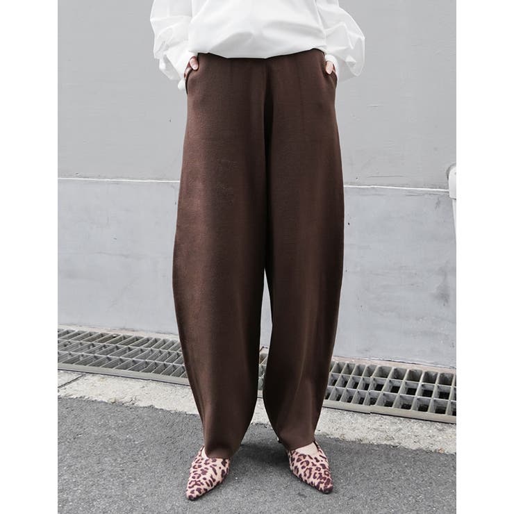 新色追加][低身長/高身長サイズ有]ニットバレルレッグカーブパンツ