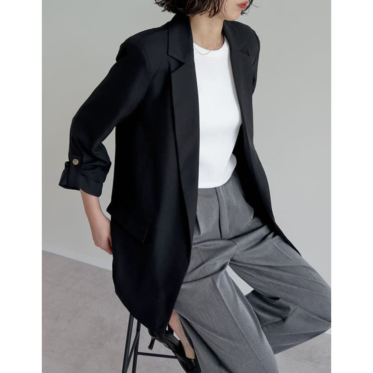 ブラック(501) | ギャザースリーブテーラードジャケット | Re:EDIT