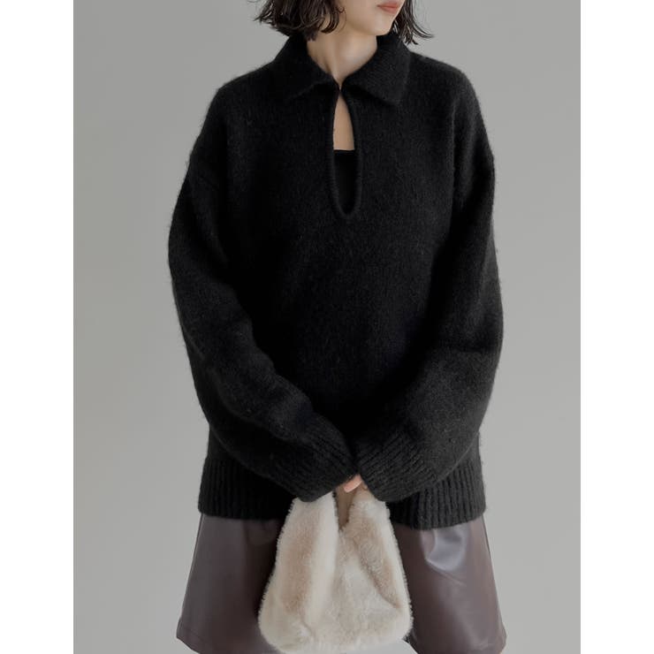 起毛ブークレニットホック付き2WAYトップス | Re:EDIT | 詳細画像5 