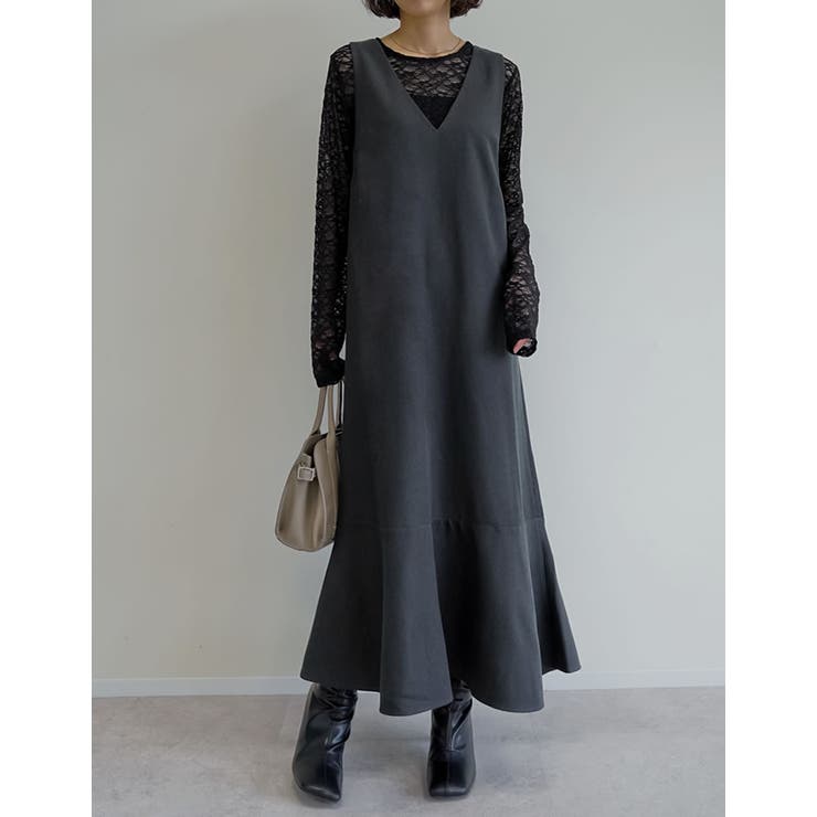 チャコールグレー(703) | [アルガンオイル加工][低身長 高身長サイズ有]微起毛ツイルナロージャンパースカ… | Re:EDIT