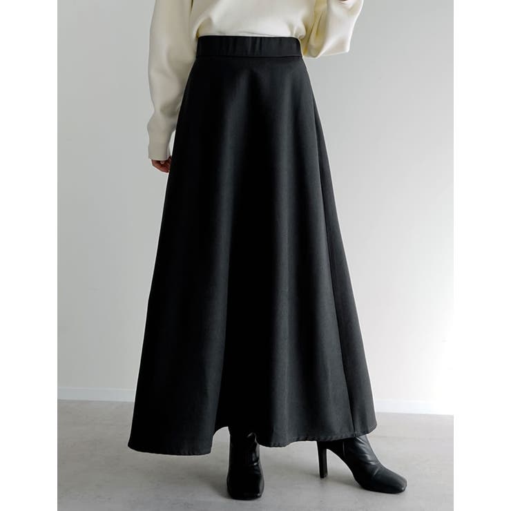 ブラック(501) | [低身長サイズ有][アルガンオイル加工]微起毛ツイルフレアスカート | Re:EDIT