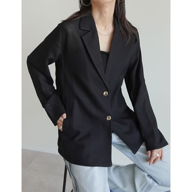 ブラック(501) | 鹿の子メッシュ長袖テーラードジャケット | Re:EDIT