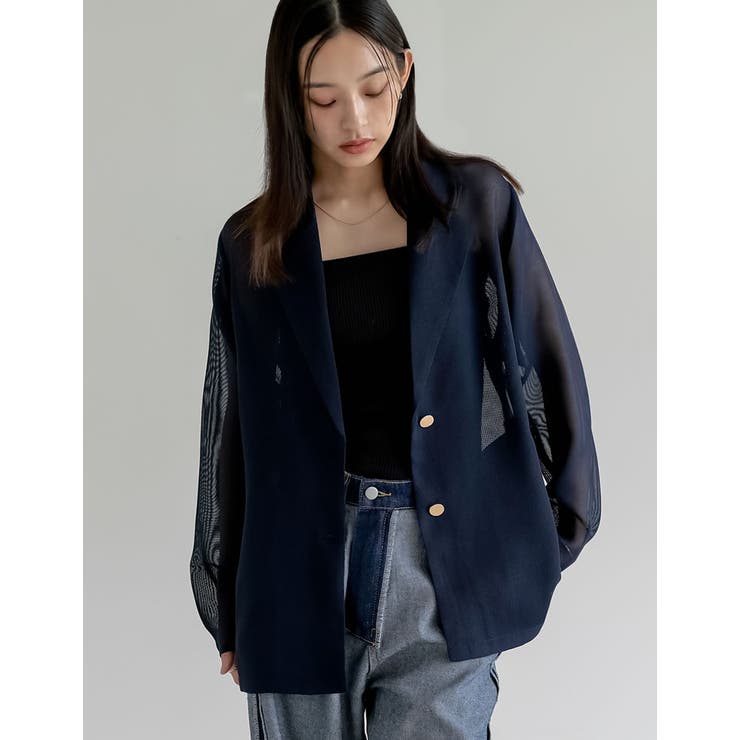 鹿の子メッシュ長袖テーラードジャケット | Re:EDIT | 詳細画像2 