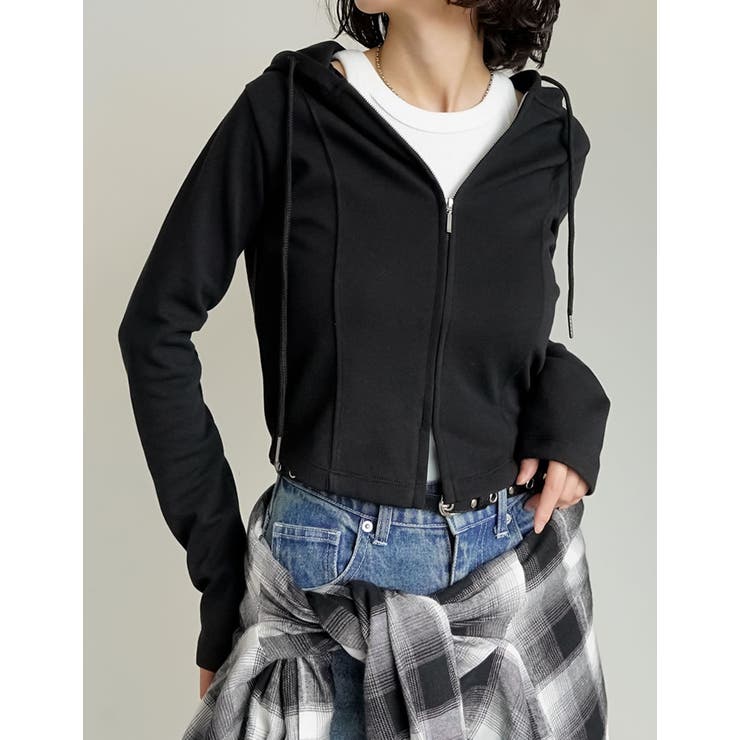 ブラック(501) | [イージーケア]ライトダンボールビスチェラインパーカー | Re:EDIT