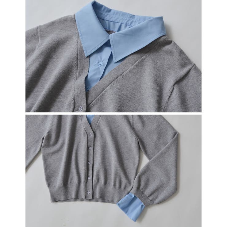 シャツドッキングレイヤード風ニットカーディガン[品番：GS000023092