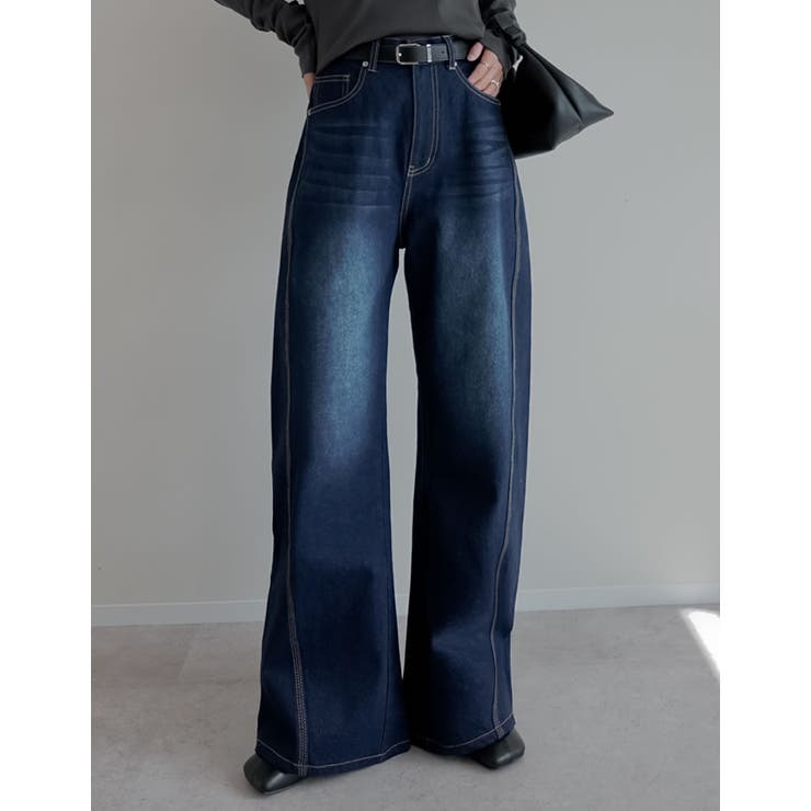 ネイビー(711) | サイド切り替えコットンデニムパンツ | Re:EDIT