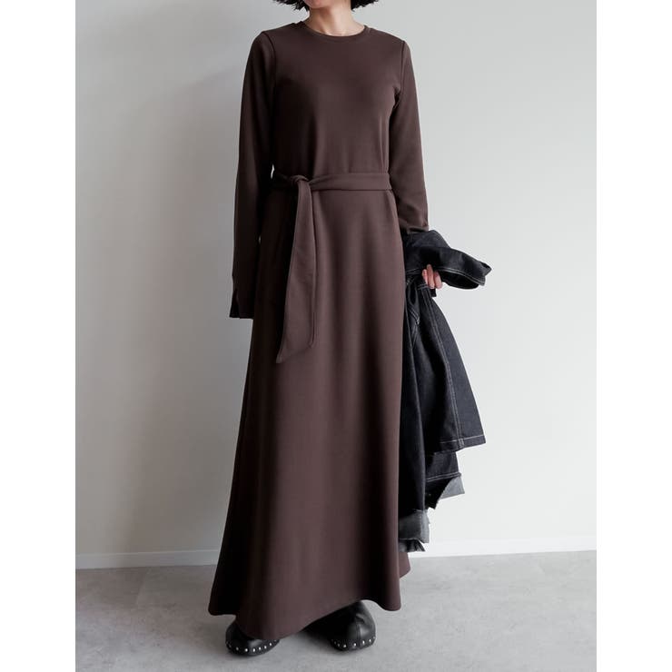 ライトダンボールウエストベルト付き長袖ナローワンピース | Re:EDIT | 詳細画像3 