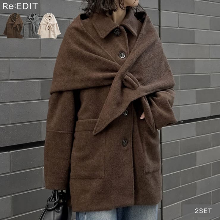 [2点セット]ショール付きステンカラーコート | Re:EDIT | 詳細画像1 