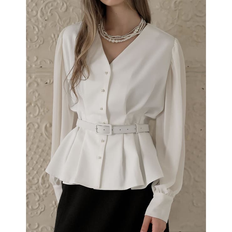 ホワイト(502) | 袖シアータックペプラムブラウス | Re:EDIT