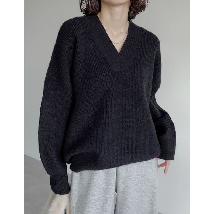 ブラック(501) | 深Vネックニットプルオーバー | Re:EDIT